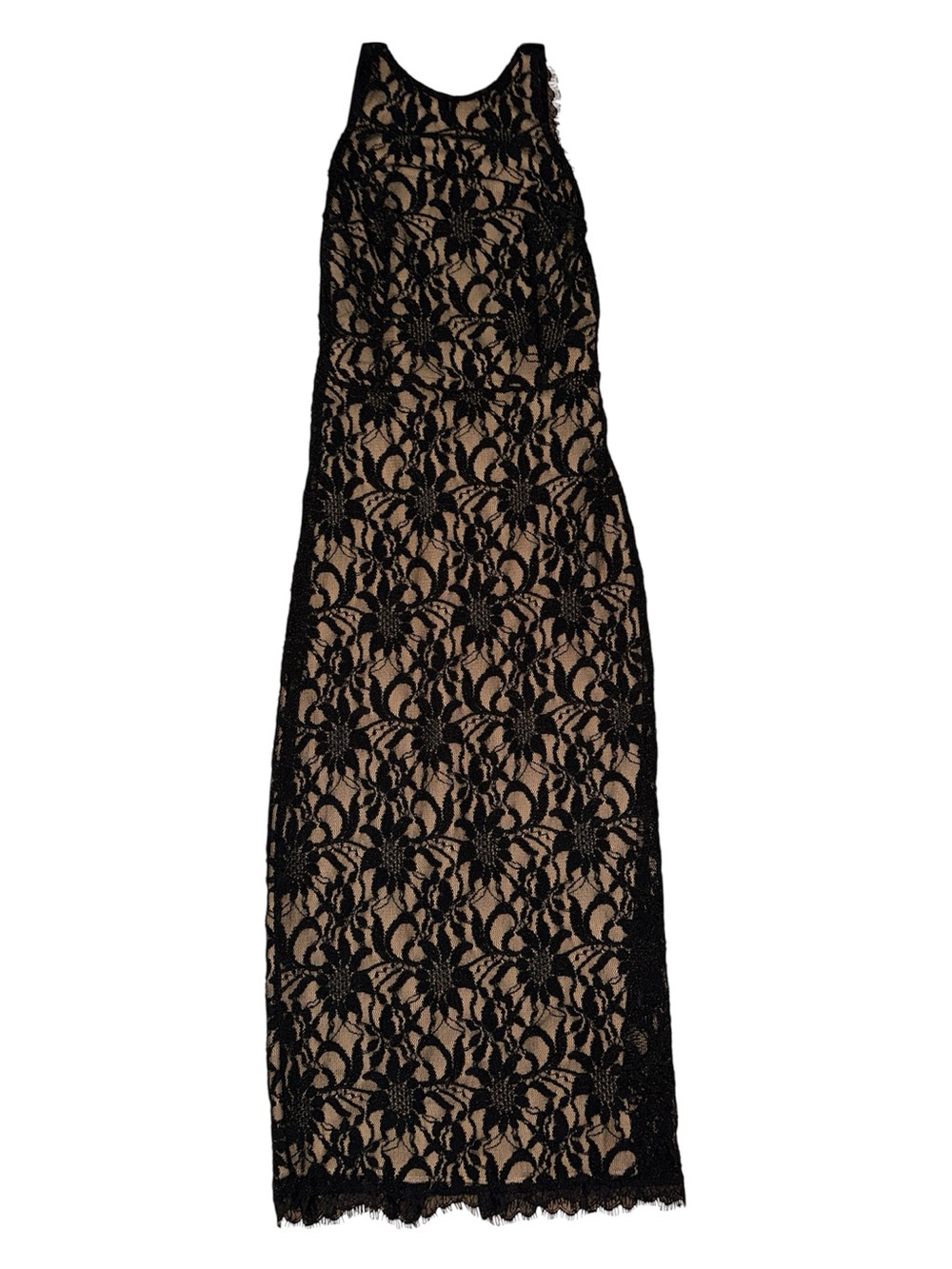 Grace Loves Lace Black Floral Lace Dress XS Nude Lined Open Back EUC
